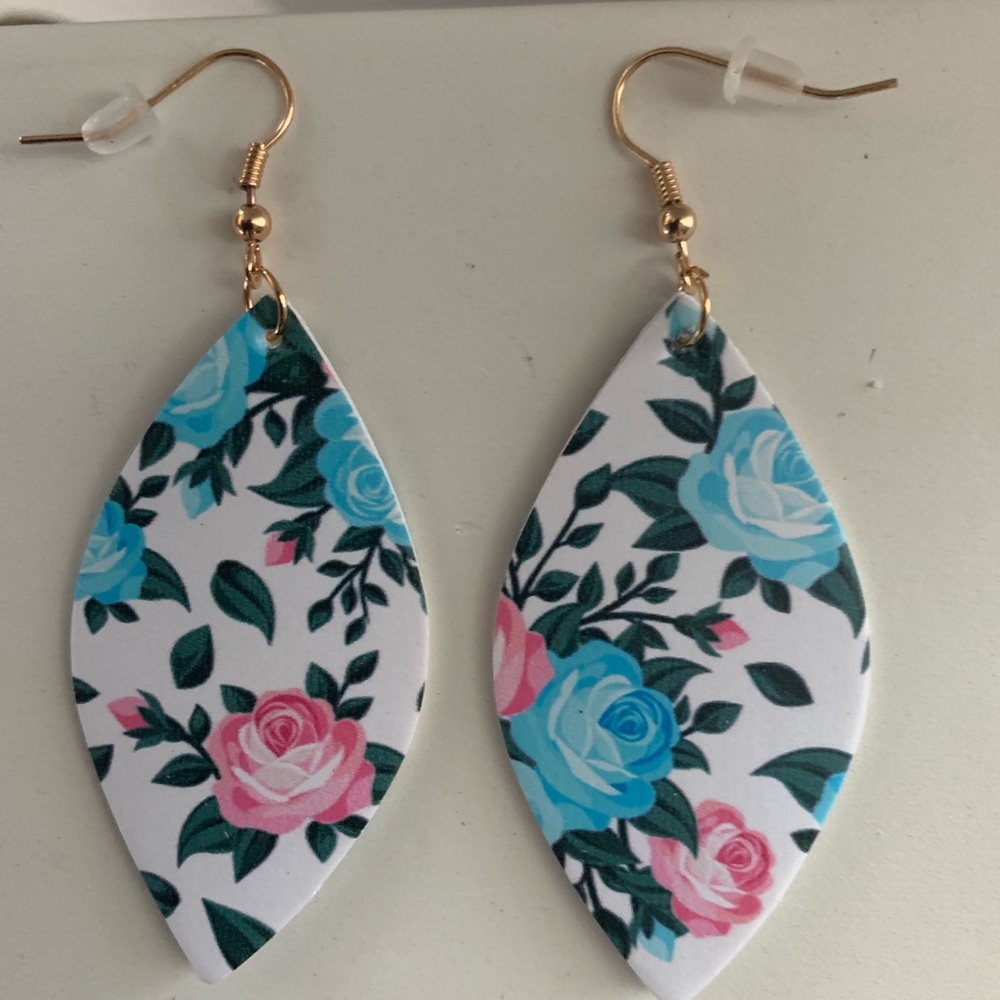 13. Faux Leather Flower Print Earrings